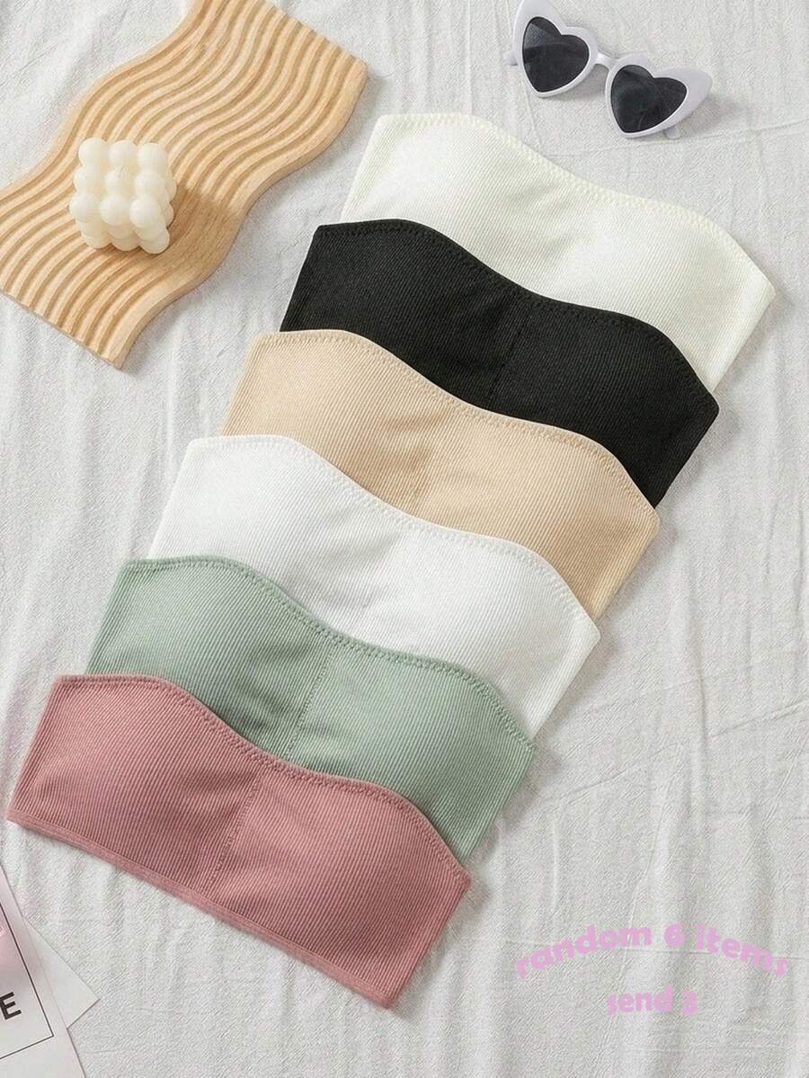SHEIN 青少年女孩純色極簡舒適加厚防滑抹胸內衣 3件組 - 彩色 - 查看 1
