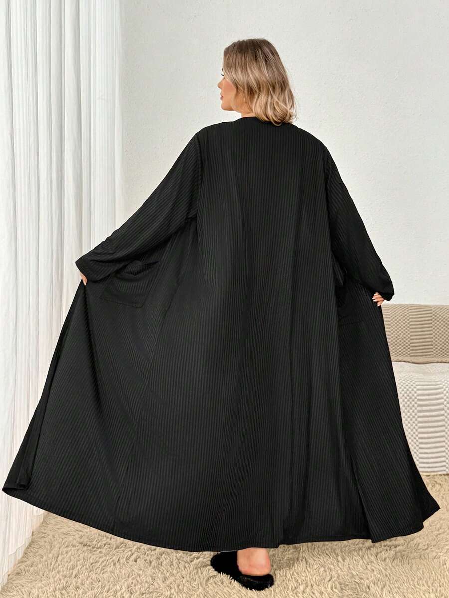 SHEIN CURVE+ Plus Size Women's Solid Color Casual Versatile Long Sleeve Jacket For Daily Wear Fall - Black - View 1
