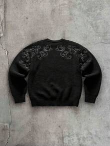 AXEPEAK American Vintage Back Embroidered Collar Pullover Sweater For Men - Black - View 5