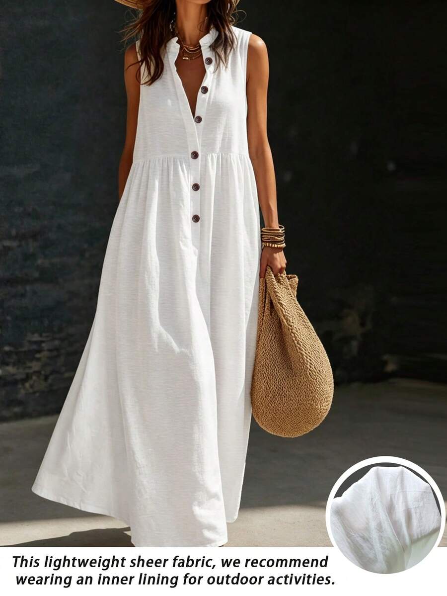 SHEIN Holidaya Elegant Boho Long Dress For Summer Casual Vacation Vacation White