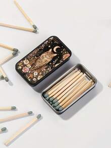 1PC Square Retro Bohemian Style Handmade Distressed Metal Tin Storage Box With Cat Moon Flower Pattern Holds 30 Matches Matches Not Included Windproof Moistureproof For Bedroom Desk Decor Gift Collectors Friends Elders Holiday - Multicolor - View 4