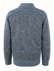 Cardigan de punto con cremallera y contraste de color para hombre - Azul - Ver 2