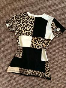 Collagica Collagica Leopard Print T-Shirt, Slim Fit, Women's Casual 2000s Y2k Streetwear, Summer Top, Night Out Going Out Nightout Black And White Leopard Print - Multicolor - View 2