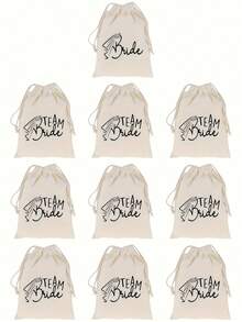 10pcs Beige Drawstring Gift Bags For Spanish Wedding Parties - Ideal For Hangover Recovery Supplies & Post-Party Kit Packaging, Reusable & Durable - Beige - View 6