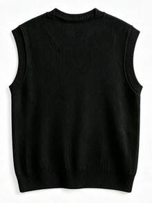 Chillumni Men's Dark Style Jacquard Colorblock Hip Hop Knit Vest - Black - View 2