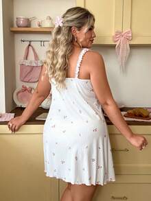 Slumberry CURVE Plus Size Women's Sweet Romantic Floral Ruffle Hem Mini Nightgown - Pink - View 2