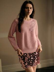 MOTF WOMEN'S PREMIUM LAZY HOLLOW KNIT SOFT VERSATILE TOP EARLY SPRING SWEATER - Pink - View 5