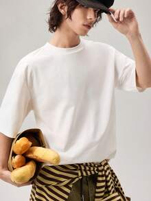 Vaulklash Standard Size Men's White Boxy Crop T-Shirt, Summer - White - View 5
