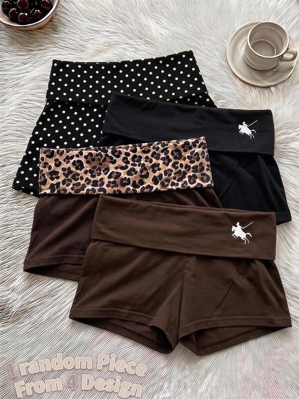 Tween Girls Summer Casual All-Match Versatile Daily Home Fitness Sports Yoga Snug Short Printed Folded Waist Leggings Shorts, Back To School, Outfit