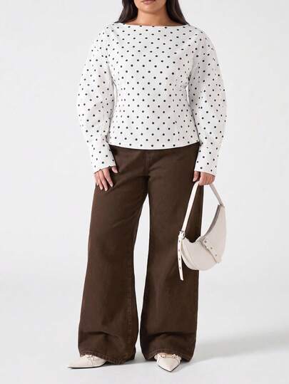 LYSMO Plus Size Women's Long Sleeve Polka Dot All Season Blouse