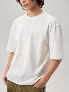 Vaulklash Standard Size Men's White Boxy Crop T-Shirt, Summer - White - View 7
