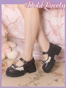 Dola Lovely Women's Shoes Brown, Three-Dimensional Bow Decorative Metal Buckle Design Slope Platform Shoes Mary Jane, Lolita Wear, Birthday Party Wear JK Wear - - Brown - View 4