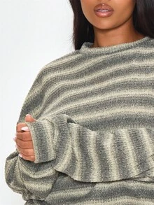 MUSERA Plus Size Multicolour Plus Size Striped Crew Neck Sweater Spring Summer Casual Everyday Day Outfit Going Out - Multicolor - View 5