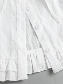 Sweetra Sweet White Cotton Shirt For Women, Casual Top With Ruffled Hem For Autumn, Ideal For Vacations And Dates - White - View 4