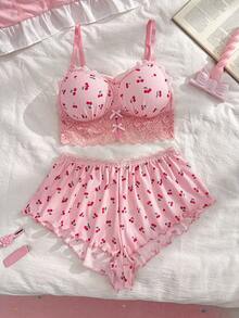 PetitDoll Women's 2-Piece Lace Patchwork Bra Set - Pink - View 3