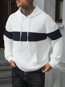 Manfinity Homme Men's Mature Casual Textured Colorblock Patchwork Hoodie - White - View 3