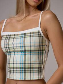 Musera Sport Checkered Soft Touch Straight Neck Strappy Fitted Active Coord Cami Top Gym Pilates Daily Running - Multicolor - View 3