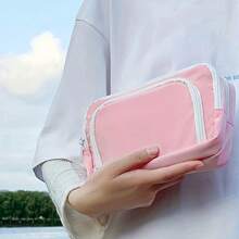 1pc Double Layer Colored Pencil Box Pencil Case Double Layer Front Open Pocket Storage Bag 22cm*13.5cm Suitable For Office And School, Decorations,Pink,School Stuff. - 1pc - View 8