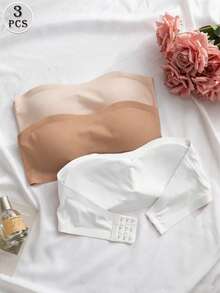 SHEIN 優雅舒適女款無縫抹胸內衣 3件組 - 彩色 - 查看 3