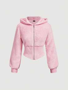 SHEIN MOD Women's Solid Color Zip-Up Casual Everyday Sweatshirt - Pink - View 1