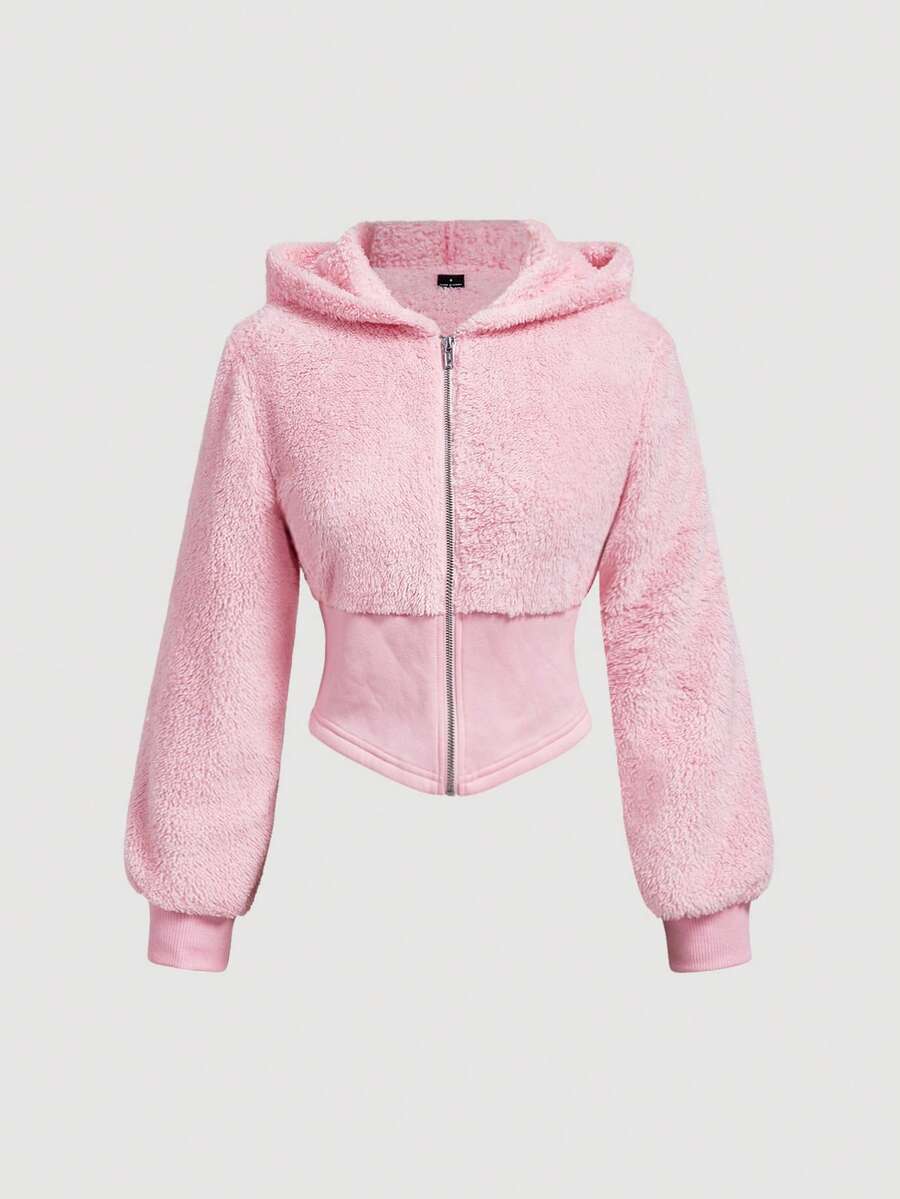 SHEIN MOD Women's Solid Color Zip-Up Casual Everyday Sweatshirt - Pink - View 1