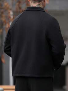 Manfinity CasualCool Men's Black Lapel Raglan Sleeve Single-Breasted Casual Minimalist Overcoat - Black - View 2