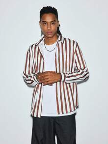 Modcrash Mens Striped Button Down Shirt, Long Sleeve Lightweight Breathable Casual Shirt For Spring Summer - Brown - View 5