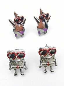 SpongeBob SquarePants | SHEIN New Creative Cartoon Animal Pattern Printed Pendant Earrings, IP Joint Design, Cute Personalized, Simple And Generous, Can Also Be Used As Accessories - Platinum - View 11