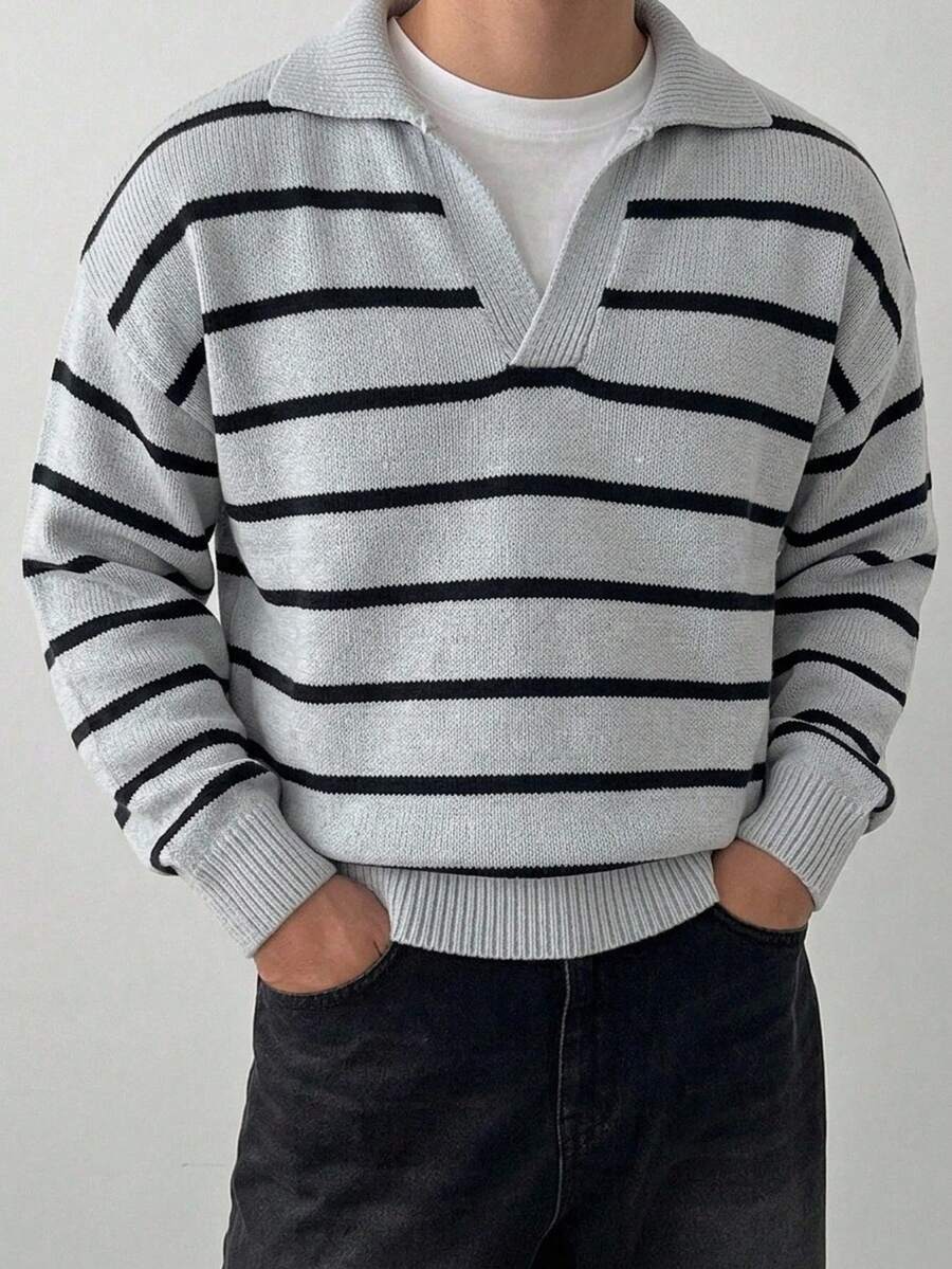 Manfinity Hypemode Suéter de manga larga con bloques de color a rayas versátil para uso diario de moda para hombres - Multicolor - Ver 1