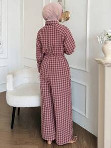 DAZY Autumn Plaid Loose Women's Loungewear Jumpsuit - Pink - View 2