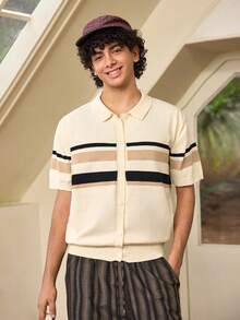Whitmere Men's Slim Fit Short Sleeve Knit Cardigan, Casual Versatile Sweater For Commuting, Running, Fitness, Summer - Apricot - View 1