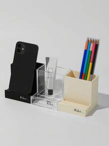 Haus Hana Transparent Milky White And Black Pen Holder With Minimalist And Stylish Functional Storage Design, Featuring A Phone Stand And A Sense Of Design - View 9