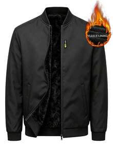 Manfinity Homme Men's Thermal Lined Long Sleeve Zipper Jacket With Pockets, Holiday Gift - Black - View 1