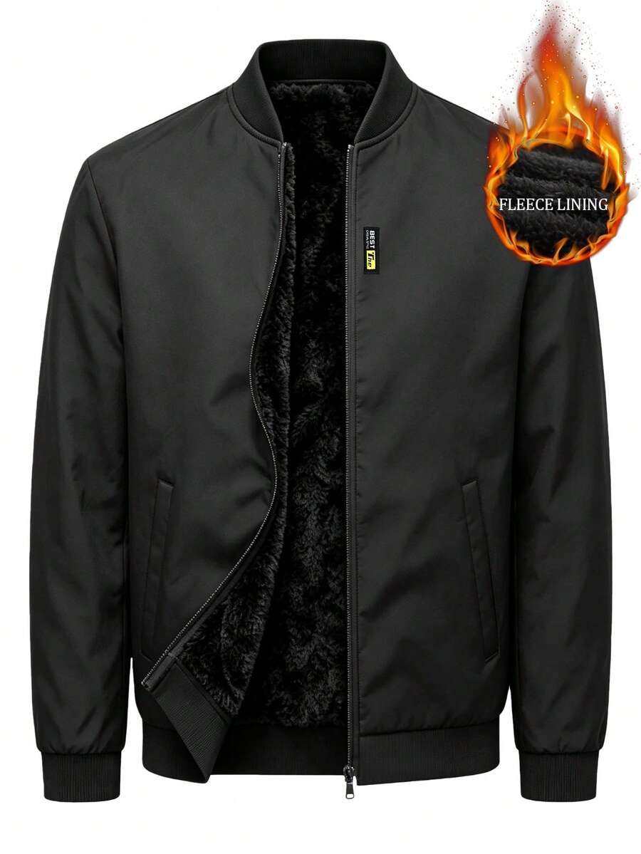 Manfinity Homme Men's Thermal Lined Long Sleeve Zipper Jacket With Pockets, Holiday Gift - Black - View 1