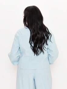 MUSERA Blue Denim Funnel Neck Jacket Winter Autumn Everyday Casual Going Out Weekdaze - Blue - View 3