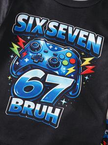2pcs/Set Young Boys' Cartoon Game Console Print Short Sleeve T-Shirt And Shorts, Casual Comfortable Soft Black Jumpsuit For Summer - Multicolor - View 5