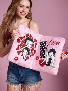 Betty Boop x SHEIN 1個書本造型抱枕，劇情印花，書包形狀，適合沙發、房間、汽車，柔軟抱枕 - 紅色 - 查看 4