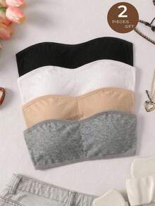 SHEIN Tween Girl Solid Color Tube Top, Suitable For Autumn/Winter/All Seasons - Black and White - View 1