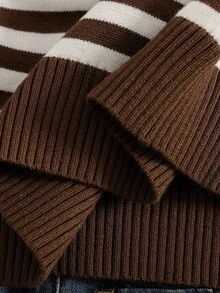 SHEIN 兒童條紋針織毛衣，柔軟舒適套頭衫，長袖休閒復古風上衣，適合男孩女孩，日常穿著，柔軟舒適 - 棕色 - 查看 6