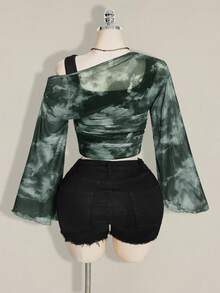 SHEIN ICON Plus Size Women's Black Pattern Casual Y2k Country 2000s Grunge Versatile 2 In 1 T-Shirt Concert Date Night Rave Concert Rave Autumn - Black - View 2
