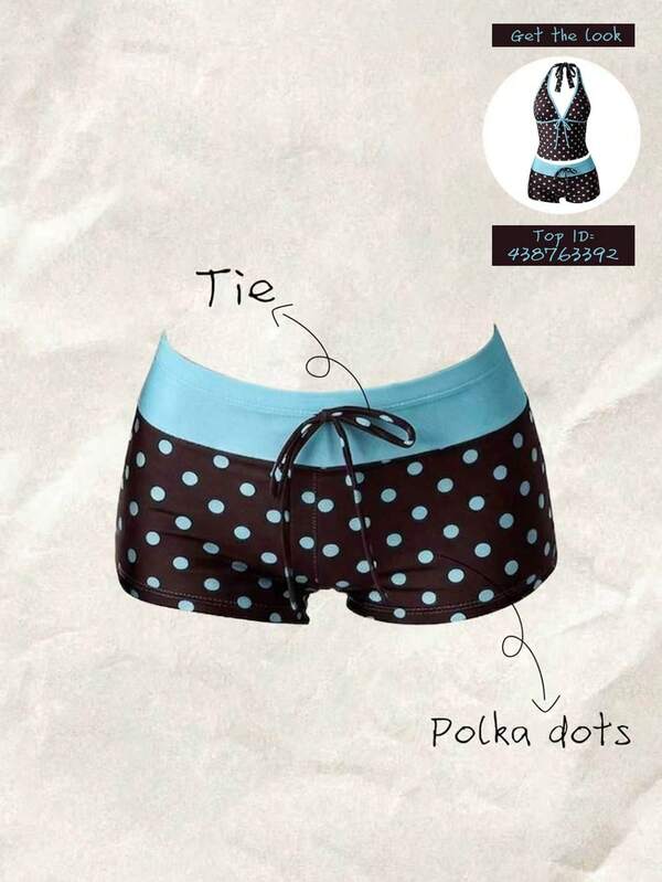 Elavelle Women's Multicolor Polka Dot High Waist Bikini Bottoms With Contrast Binding And Short Length