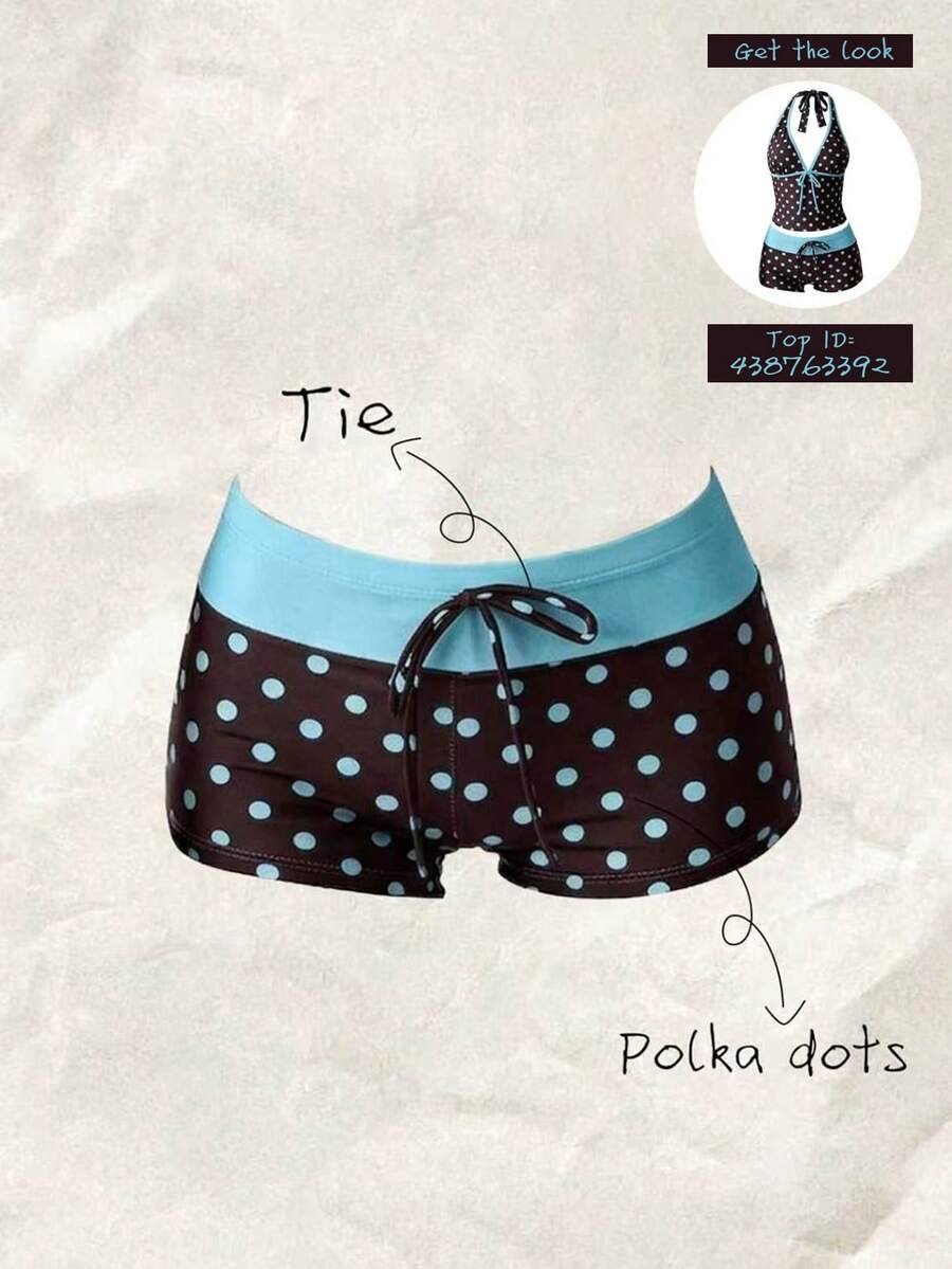 Elavelle Women's Multicolor Polka Dot High Waist Bikini Bottoms With Contrast Binding And Short Length - Multicolor - View 1