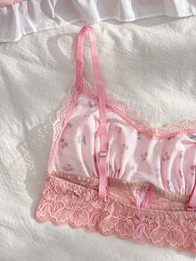 PetitDoll Women's 2-Piece Lace Patchwork Bra Set - Pink - View 6