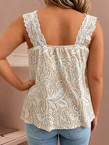 EMERY ROSE Plus Size Women's Spring/Summer Casual Style: Minimalist Versatile Vacation Style Lace Print Knit Tank Top, Elastic Fabric, Wavy Lace Trim, Suitable For Spring/Summer Wear - Multicolor - View 2