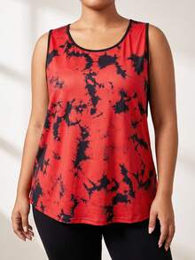 SHEIN Core Rhythm Baju Olahraga Wanita Ukuran Besar Model One-Piece Motif Merah Seksi Pengontrol Perut untuk Aktivitas Gym Musim Panas - MultiWarna - View 4