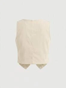 SHEIN MOD Plus Size Casual Commuter Vest Jacket - Beige - View 5