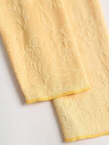 Sweetra Spring Summer Autumn Winter Pale Yellow Knitted Textured Jacquard Fashion Sexy Cottagecore Cute Low V-Neck Bowknot Waist A-Line Short Dress - Yellow - View 6
