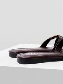 MOTF WOMEN'S SHOES COFFEE BROWN BUCKLE EMBELLISHED CROSS-BAND FLAT SLIPPERS - DAILY/BEACH CASUAL COMFORT SUMMER SANDALS - Coffee Brown - View 5