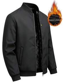 Manfinity Homme Men's Thermal Lined Long Sleeve Zipper Jacket With Pockets, Holiday Gift - Black - View 4