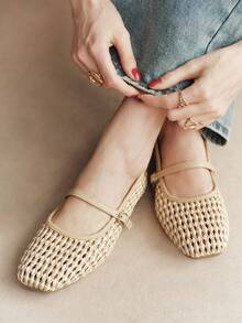 Rosivie Woven Casual Versatile Breathable Comfortable Women Flats For Christmas - Light brown - View 2